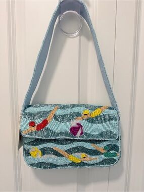 Sol and Mer…. Hand-Beaded Swimmer Shoulder Bag in Light Blue